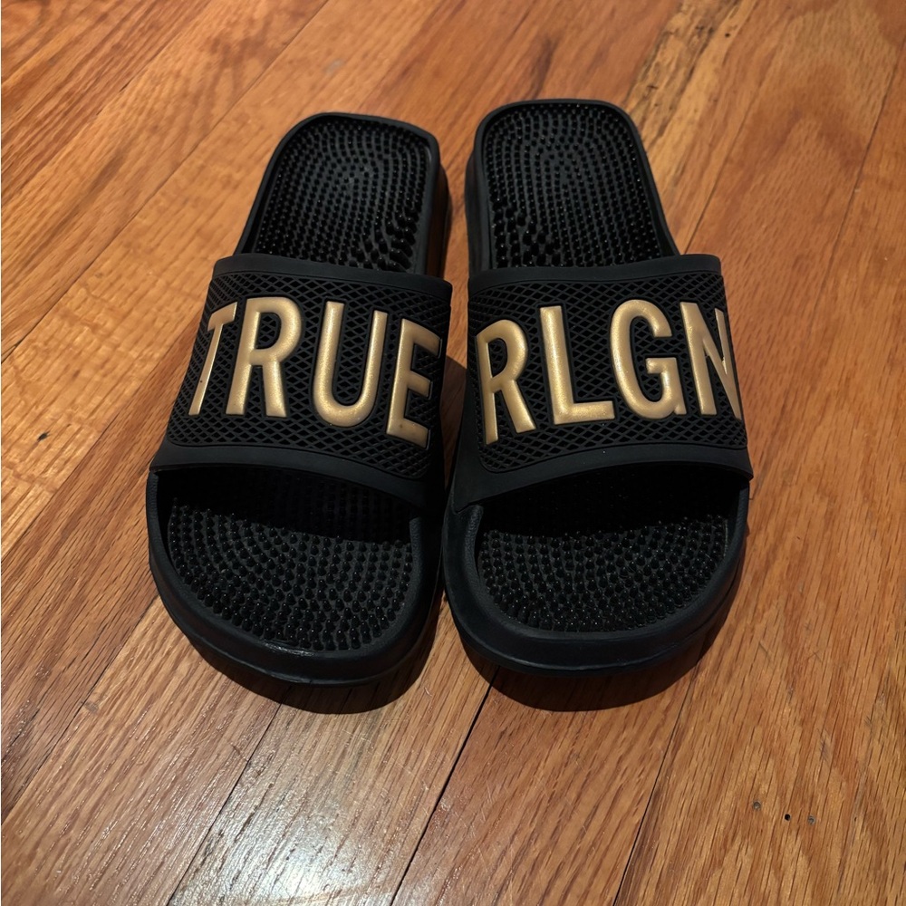 True Religion Kids Black Sandals with Gold Accents